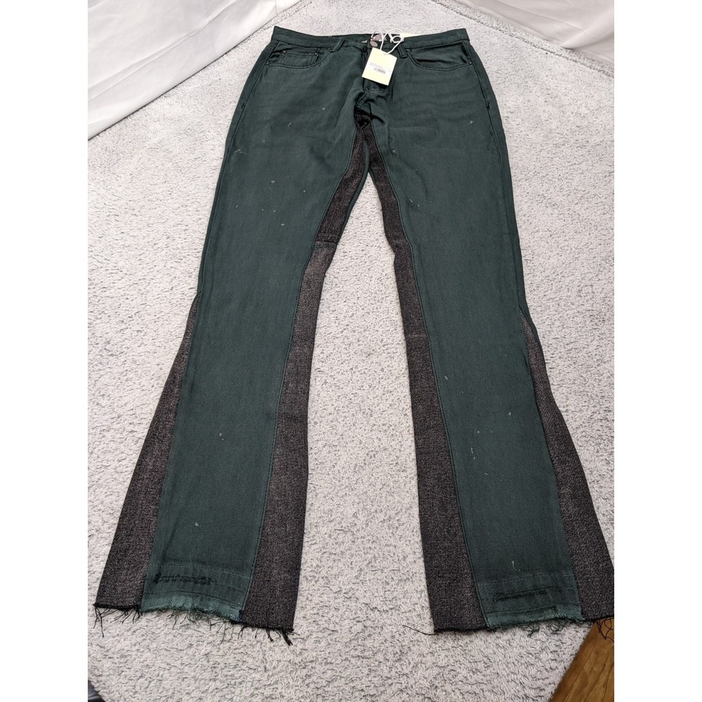 MNML Flare Jeans Size 29‎ Black/Gray Raw Hem Contrast Panel Distressed Y2K NWT